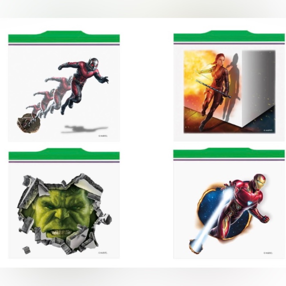 Ziploc  Plastic Sandwich Bags Marvel Avengers  Four Designs 66ct. No box
